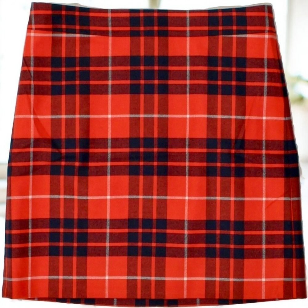 NWOT J. Crew Factory Red, Navy Blue & White Plaid Wool Blend Mini Skirt Size 00